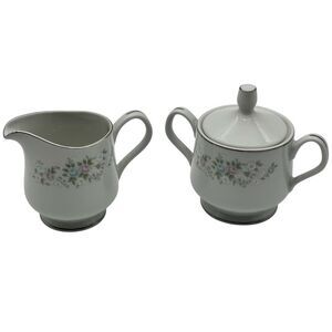 Vintage CARLTON China Japan Corsage 481 Silver Rim Creamer & Sugar Bowl with Lid